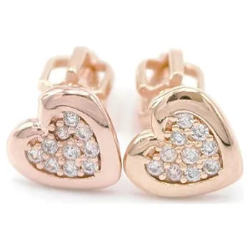 Náušnice B&B Goldinvestic Náušnice z růžového zlata srdíčka se zirkony na šroubek 1,30g Růžová