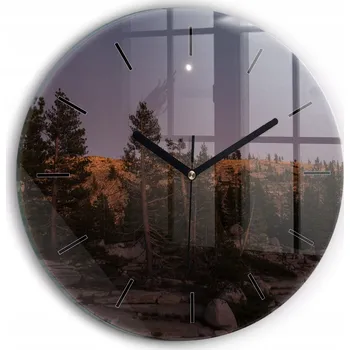 Hodiny Moderní skleněné nástěnné hodiny Kamenná cesta Yosemite kulatý průměr 30 cm