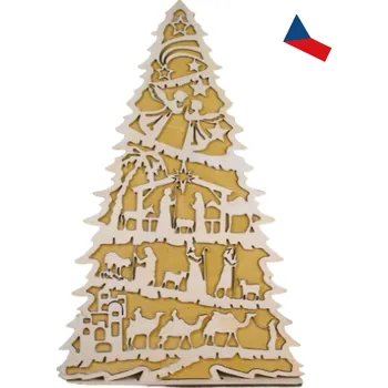 Vánoční dekorace JH WoodArt Dřevěný vánoční stromek s motivem betlému 1 ks (Volně stojící dřevěná dekorace)