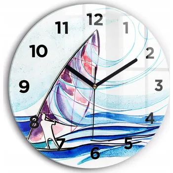 Hodiny Kulatý Skleněné Nástěnné Hodiny do Kanceláře s Grafikou Surfovací Prkno průměr 60 cm