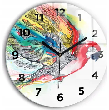 Hodiny Nástěnné čtvercové skleněné hodiny do kanceláře Barevná papoušek v letu průměr 60 cm