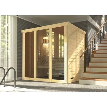 Sauna Bio sauna z masivního dřeva Weka Kemi Panorama vel.2 vč. 7,5kW bio kamen a digitálního ovládání s okny a grafitově šedými celoskleněnými dveřmi