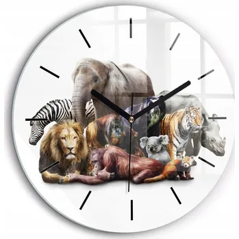 Hodiny Moderní skleněné nástěnné hodiny Divoká zvířata černé ručičky průměr 60 cm