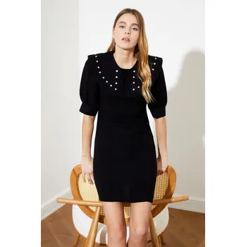 Dámské šaty Trendyol Černé límečky, detailní šaty Trendyol černá 1447950