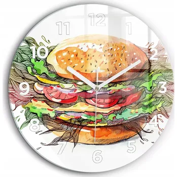 Hodiny Moderní skleněné nástěnné hodiny Burger se sýrem XXL bílé ručičky průměr 60 cm
