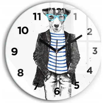 Hodiny Tiché nástěnné hodiny Pes v lidském těle černé ručičky kulatý průměr 60 cm