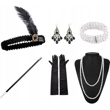 Dámská retro sada černá ve stylu 20. let – flapper, 6 dílů