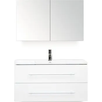 Koupelnový nábytek Koupelnový nábytkový set Stretto 100 cm s keramickým umyvadlem a zrcadlovou skříňkou bílá vysoce lesklá