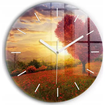 Hodiny Moderní skleněné nástěnné hodiny s potiskem Strom lásky - srdce fi30 cm