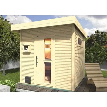 Venkovní sauna Weka Kuopio vč. 9kW kamen a vnějšího ovládání s dřevěnými dveřmi a tepelně izolačním sklem