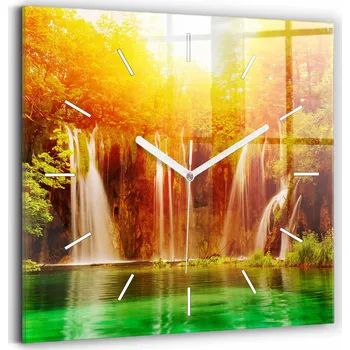 Hodiny Skleněné hodiny s motivem Velké nástěnné S grafikou Tichý Výhled na vodopád