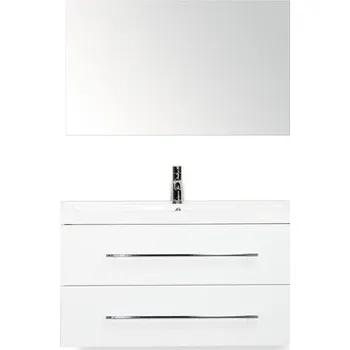 Koupelnový nábytek Koupelnový nábytkový set Straight 100 cm s umyvadlem a zrcadlem bílá vysoce lesklá