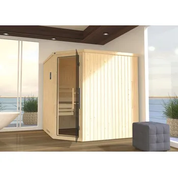 Sauna Finská sauna z masivního dřeva Weka Varberg GT vel.3 vč. 7,5kW kamen a digitálního ovládání s celoskleněnými dveřmi v grafitové barvě