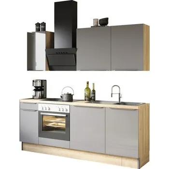 Kuchyňská linka Kuchyňský blok se spotřebiči Optifit Linus984 210 cm barva čela antracit lesklá barva korpusu divoký dub v nesmontovaném stavu