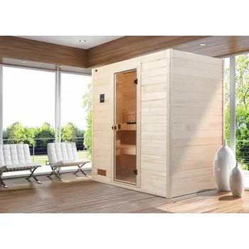 Sauna Bio sauna z masivního dřeva Weka Valida GT vel.2 vč. 4,5kW bio kamen a digitálního ovládání bez oken s celoskleněnými dveřmi z čirého skla