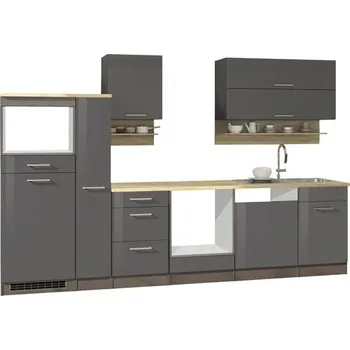 Kuchyňská linka Kuchyňská linka Held Möbel Mailand 310 cm barva čela šedá vysoce lesklé barva korpusu grafit vysoce lesklé