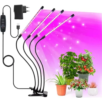 4x Lampa pro růst rostlin, 80x UV LED, pěstování, časovač, spona, 9 režimů