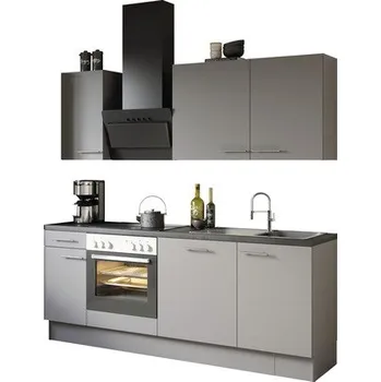 Kuchyňská linka Kuchyňský blok se spotřebiči Optifit Mats825 210 cm barva čela čedičová šedá matná barva korpusu šedá v nesmontovaném stavu