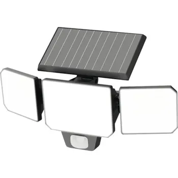 Venkovní osvětlení LED solární nástěnný reflektor IP44 0,2W 1200lm 6500K černý s pohybovým senzorem