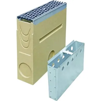 Odvodňovací žlab Vpusť PB Stora BASE 100 L500 H370, rošt GJS Wave C250, koš