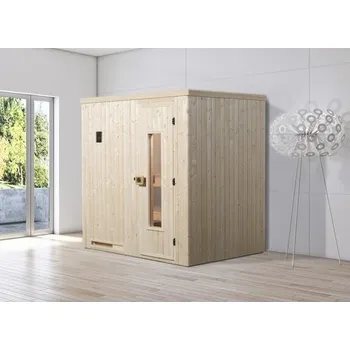 Sauna Bio sauna z masivního dřeva Weka Halmstad HT vel.1 vč. 7,5kW bio kamen a digitálního ovládání se dřevěnými dveřmi a tepelně izolačním sklem
