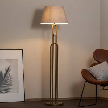 Lampička Avonni Stojací lampa Lazar, šedá/zlatá starožitnost, výška 164 cm, textil/kov šedá, zlatá starožitná 1 x 6 W LED - Doprava zdarma