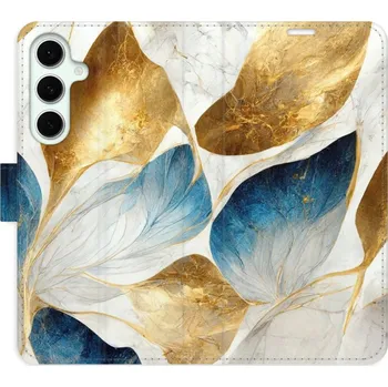 Pouzdro na mobilní telefon Flipové pouzdro iSaprio - GoldBlue Leaves - Samsung Galaxy S24 FE