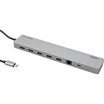 Síťová karta Aten Multiport adaptér USB C(M) -> 2x HDMI A(F) (4K@120Hz), 3x USB3.0 A + USB C, audio, SD + microSD, PD (UH3240) - 14.01.7481