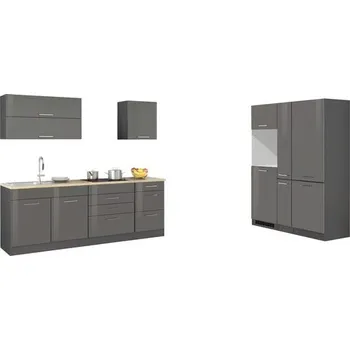 Kuchyňská linka Kuchyňský blok Held Möbel Mailand 380 cm barva čela šedá vysoce lesklé barva korpusu grafit matný