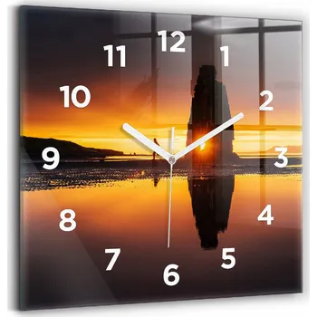 Hodiny Skleněné nástěnné hodiny do kanceláře s motivem běžce a západu slunce 30x30 cm