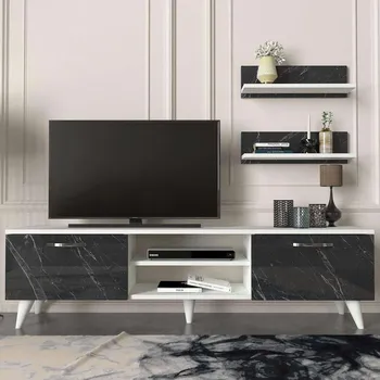 Obývací stěna BEALTE luxusní obývací stěna, bílá/černý mramor