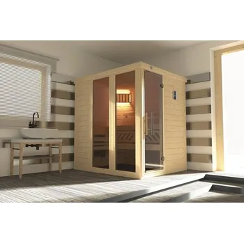 Sauna Bio sauna z masivního dřeva Weka Kemi Panorama vel.1 vč. 7,5kW bio kamen a digitálního ovládání s okny a grafitově šedými celoskleněnými dveřmi