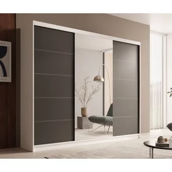 Šatní skříň Šatní skříň se zrcadlem a posuvnými dveřmi Etna - 250 cm Barva: Bílá/Černá