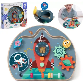 Dřevěná hračka Teddies edukační prkénko/labyrint vesmír 29x23cm v krabici 30x28x65cm