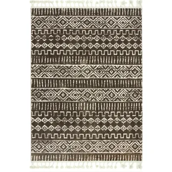Koberec 140x190 cm HNĚDÝ KOBEREC ETNO S ODŘENÝM VZHLEDEM A TŘÁSNĚMI