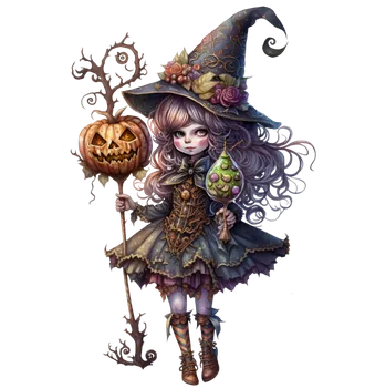 Nášivka NAŽEHLOVAČKA - Čarodějka s koštětem dýně