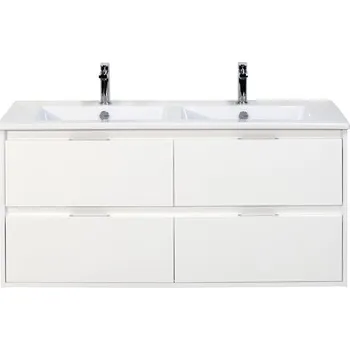 Koupelnový nábytek Koupelnový nábytkový set Porto 120 cm s keramickým dvojitým umyvadlem 4 zásuvky bílá vysoce lesklá