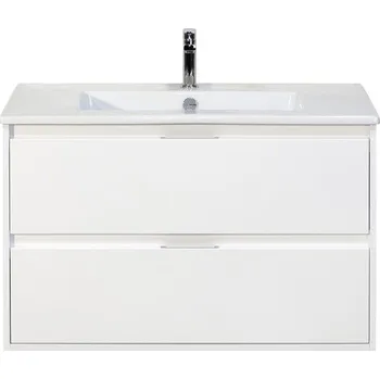 Koupelnový nábytek Koupelnový nábytkový set Porto 90 cm s keramickým umyvadlem bílá vysoce lesklá