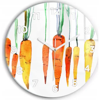 Hodiny Tiché nástěnné hodiny ze skla s ilustrací mrkve, kulatý, průměr 30 cm