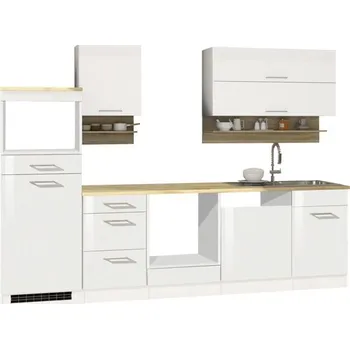 Kuchyňská linka Kuchyňský blok Held Möbel Mailand 280 cm barva čela bílá vysoce lesklé barva korpusu bílá matný