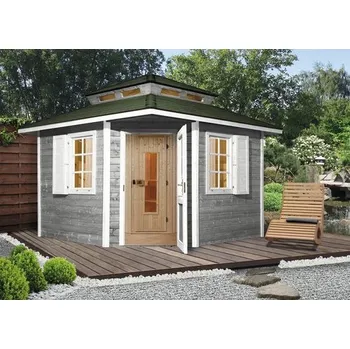 Sauna Venkovní sauna Weka Kurikka vč. 7,5kW kamen a digitálního ovládání s dřevěnými dveřmi a tepelně izolačním sklem