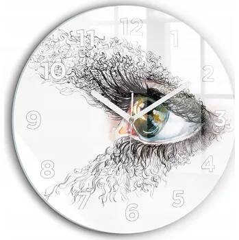 Hodiny Skleněné nástěnné hodiny do moderního interiéru - kresba lidského oka, průměr 60 cm