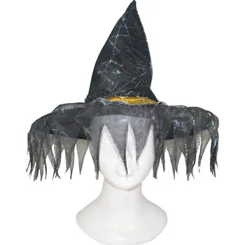 Karnevalový doplněk Čarodějnický černý klobouk s třásněmi