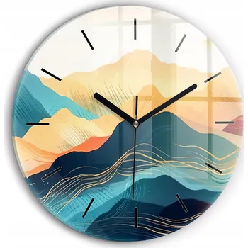 Hodiny Moderní skleněné hodiny s grafikou na zeď Horská krajina kulatý průměr 30 cm