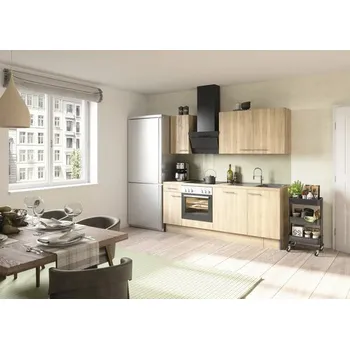 Kuchyňská linka Kuchyňský blok se spotřebiči Optifit Erik290 210 cm barva čela divoký dub matný barva korpusu divoký dub v nesmontovaném stavu