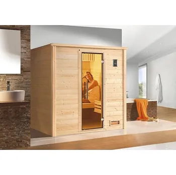 Sauna Finská sauna z masivního dřeva Weka Bergen GT vel.1.8 vč. 7,5kW kamen a digitálního ovládání bez okna s celoskleněnými dveřmi v grafitové barvě