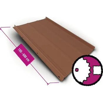 plechová krytina Plech se stojatou drážkou PRECIT Click Stripes SandShape měděná hnědá RAL 8004 0,5 mm, šířka 55 cm, délka na přání 100-600 cm