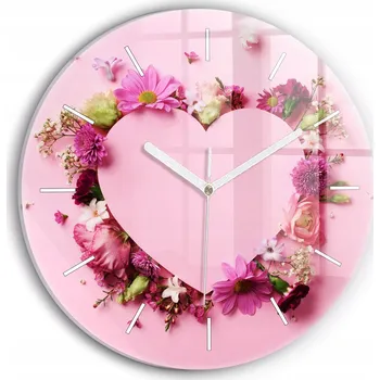 Hodiny Moderní skleněné hodiny s grafikou na zeď Srdce z květů kulatý průměr 30 cm