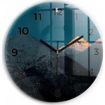 Hodiny Skleněné nástěnné hodiny se stylovým potiskem Západ slunce v horách průměr 30 cm