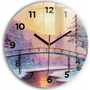 Hodiny Nástěnné hodiny kulatý dekorativní klasické kuchyňské Vánoční strom a most průměr 30 cm